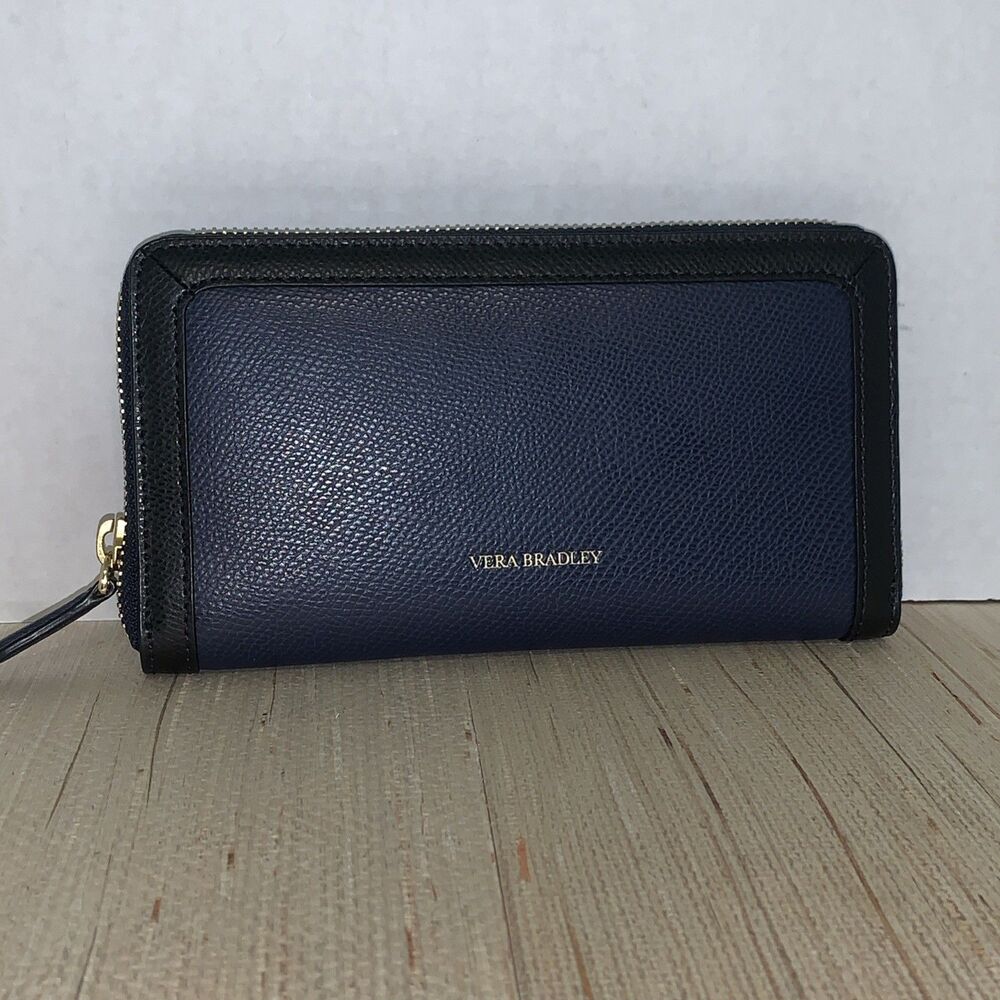 Vera Bradley Navy Blue Georgette  Leather 3/4 Zip Wallet- Retail $98 Classic